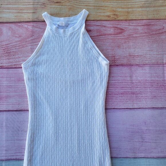 House Of Harlow 1960 White Pointelle Sleeveless High Neck Midi Dress Sz M - Picture 4 of 5